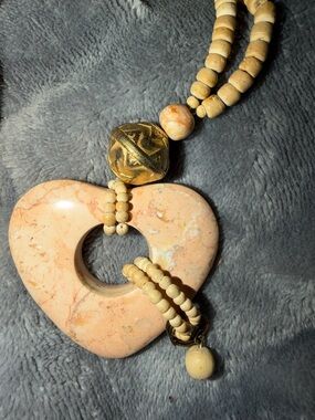 Handcrafted Cream Marble Heart Pendant Necklace - Unbranded